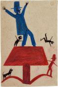 Bill Traylor - Untitled (Blue Man on Red Object), ca. 1939-1942