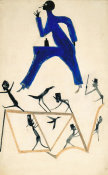 Bill Traylor - Untitled (Smoking Man with Figure Construction), ca. 1939-1942