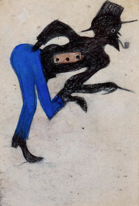 Bill Traylor - Untitled (Man in Blue Pants), ca. 1939-1942