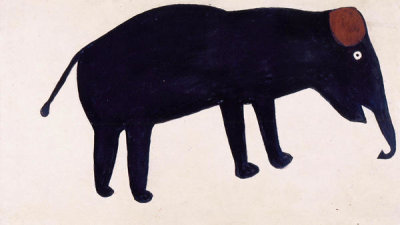 Bill Traylor - Untitled (Black Elephant with a Brown Ear), ca. 1939-1940