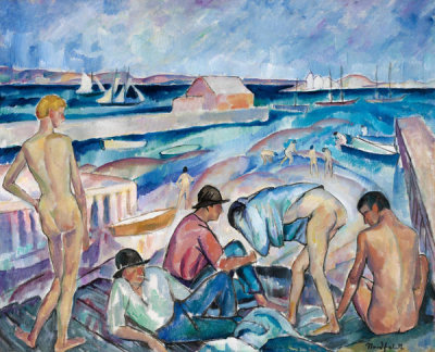 B. J. O. Nordfeldt - Figures on the Beach, Provincetown, 1916